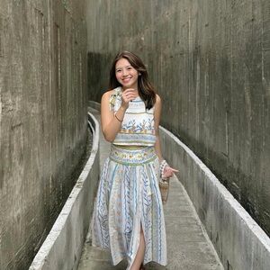 Lemon Orange Leaf Dress Retro Vintage Greek Vacation Drop Waist Midi Print 🍋 🍊